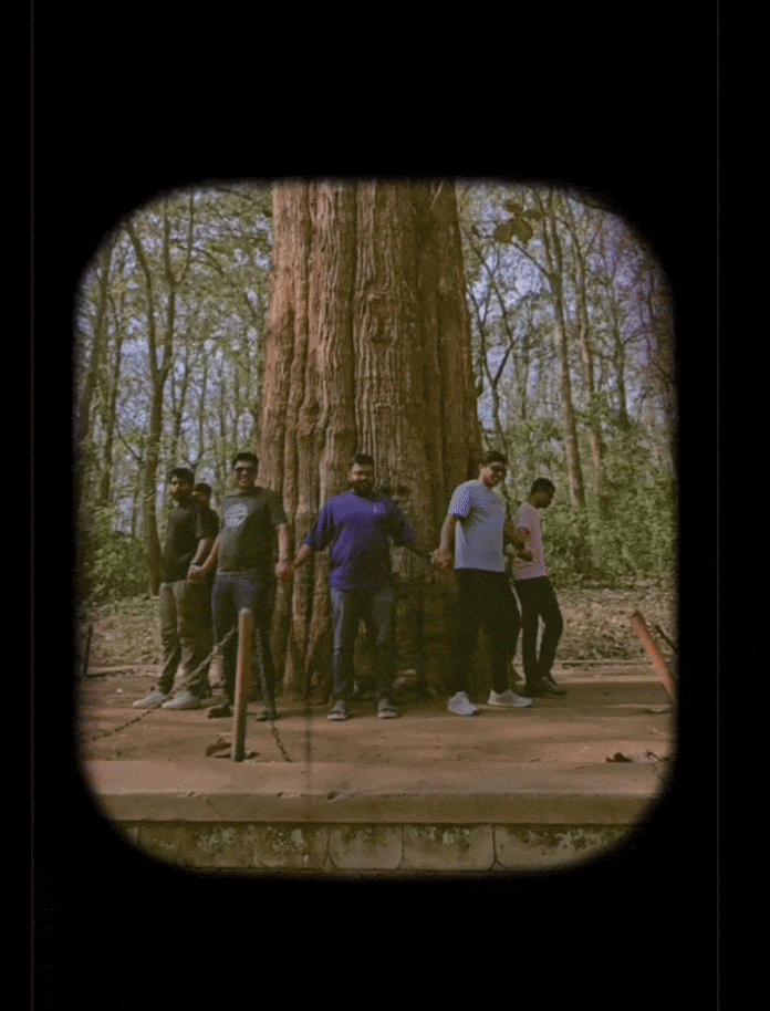Sales team running around a tree